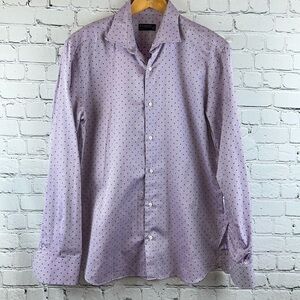 P LANGELLA Lavender Cotton Dress Shirt Made in Italy Classic Button Front L